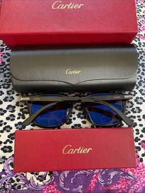 Cartier Made in Italy Black Shiny Silver Logo Unisex Luxurious Sunglasses NWT